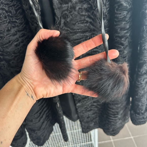 Vintage authentic Swakara black lamb and fox fur pompom coat - Picture 3 of 7